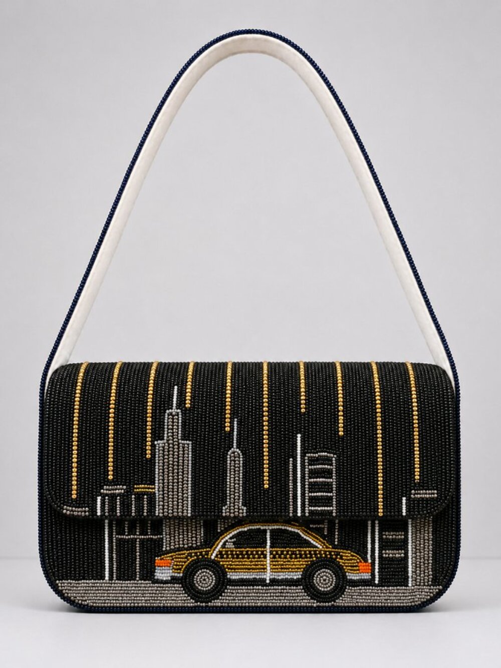 NYC Taxi Shoulder Purse, New York Skyline Handbag, Yellow Cab Black Statement